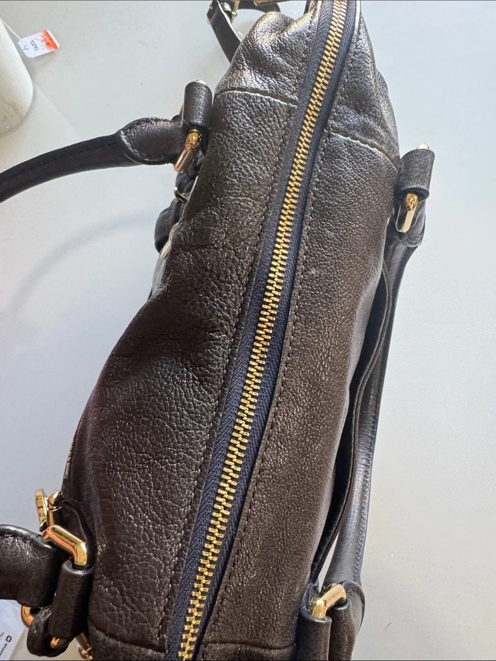 Michael Kors Black Leather Satchel with Gold Accent Logo Charm